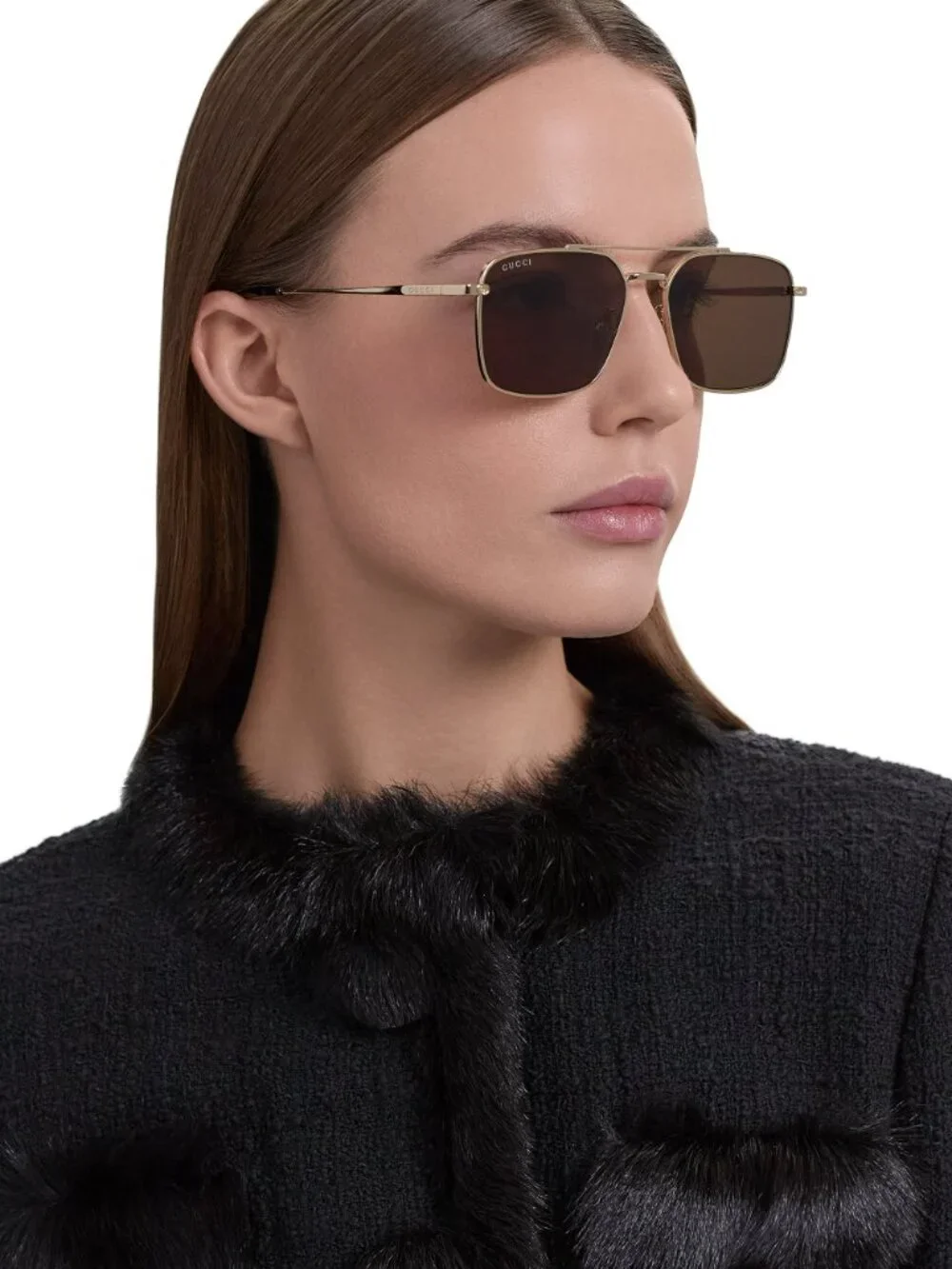 Gucci Men Sunglasses Gold Brown Rectangular GG1957SA 002 NEW AUTHENTIC